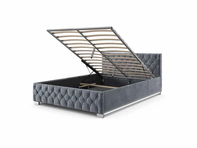 Bed van 180x200 met led-verlichting, fluwelen bekleding en opbergruimte - afbeelding 3 van  6