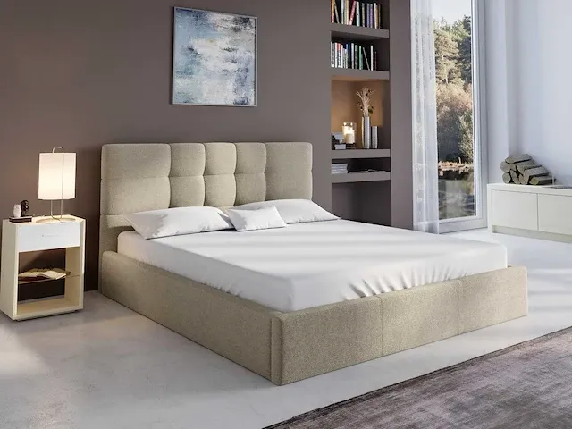 Bedkast 180 x 200 cm - stof - beige - by pascal morabito - afbeelding 1 van  7