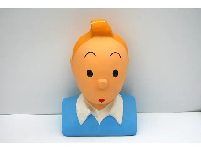 Beeld buste kuifje gips - blauw - 21 x 32 cm - afbeelding 3 van  10
