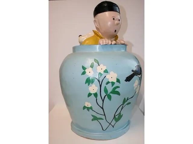 Beeld kuifje in blauwe vaas - blauwe lotus - 35 x 60 cm - afbeelding 2 van  14