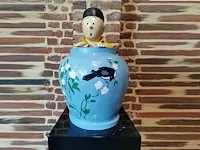Beeld kuifje in blauwe vaas - blauwe lotus - 35 x 60 cm - afbeelding 1 van  14