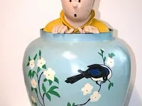 Beeld kuifje in blauwe vaas - blauwe lotus - 35 x 60 cm - afbeelding 8 van  14