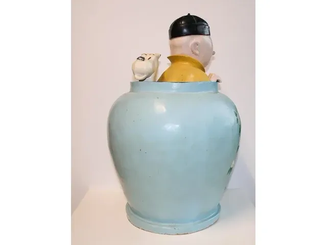 Beeld kuifje in blauwe vaas - blauwe lotus - 35 x 60 cm - afbeelding 12 van  14