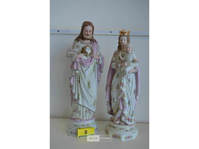Beeld maria met kind h=43,5cm, beeld jezus h=46,5 cm - afbeelding 1 van  6
