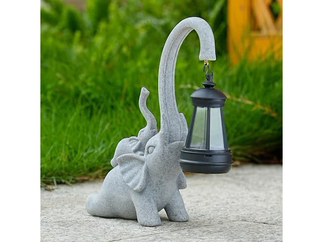 Beeld olifant met solar-lantaarn - afbeelding 2 van  5