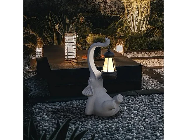 Beeld olifant met solar-lantaarn - afbeelding 1 van  3