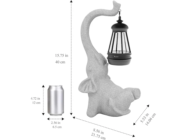 Beeld olifant met solar-lantaarn - afbeelding 2 van  3