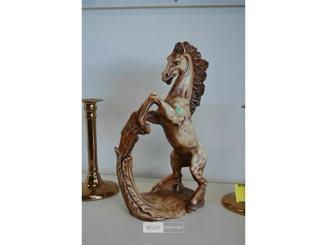 Beeld paard h=34cm , 2 kandelaars h=22,5 cm - afbeelding 3 van  5