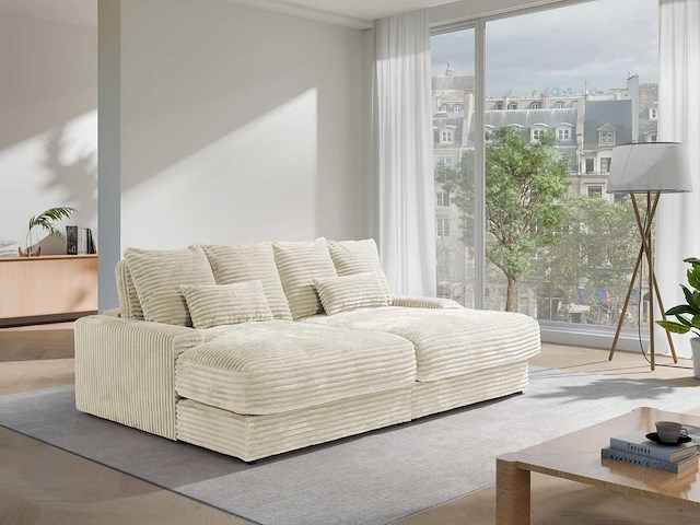 Beige 3-zits comfort diepe bank in beige ribfluweel van pascal morabito - afbeelding 1 van  8
