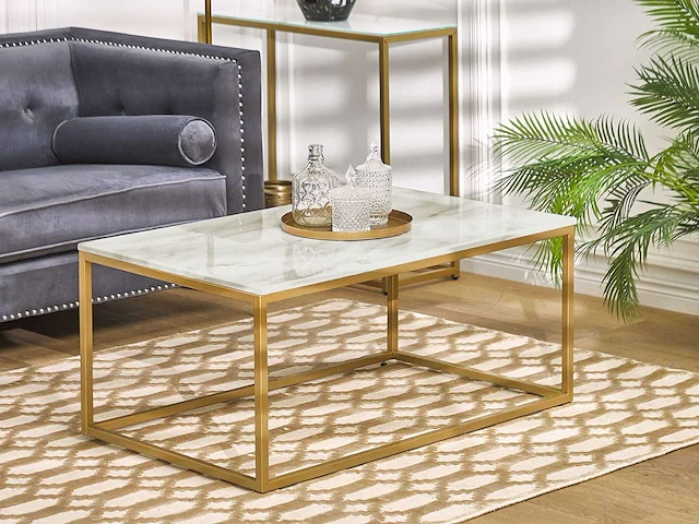 Beige salontafel met marmereffect en gouden poten - afbeelding 1 van  5