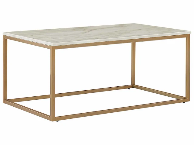 Beige salontafel met marmereffect en gouden poten - afbeelding 2 van  5
