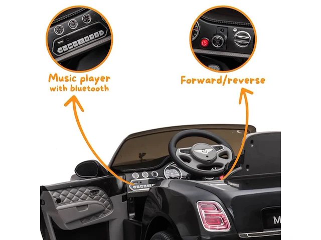 Bentley mulsanne elektrische kinderauto 12v - 3 tot 6 jaar - zwart - afbeelding 4 van  6