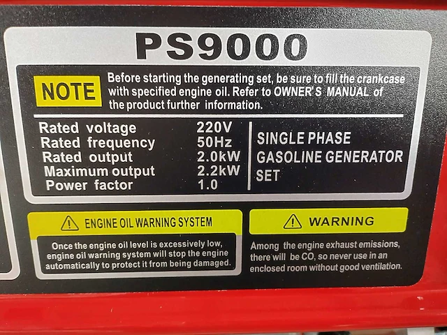 Benzine generator ps9000 - afbeelding 2 van  7