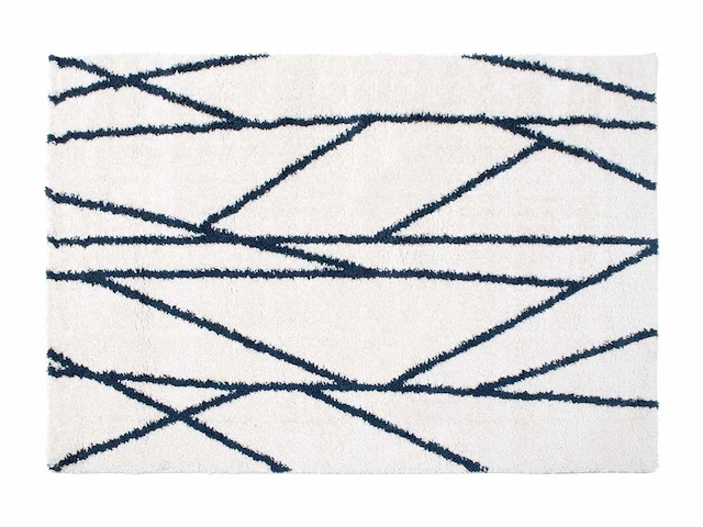 Berber ruig tapijt met asymmetrische lijnen - 160 x 230 cm - wit en nachtblauw - afbeelding 2 van  3