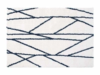 Berber ruig tapijt met asymmetrische lijnen - 160 x 230 cm - wit en nachtblauw - afbeelding 2 van  3