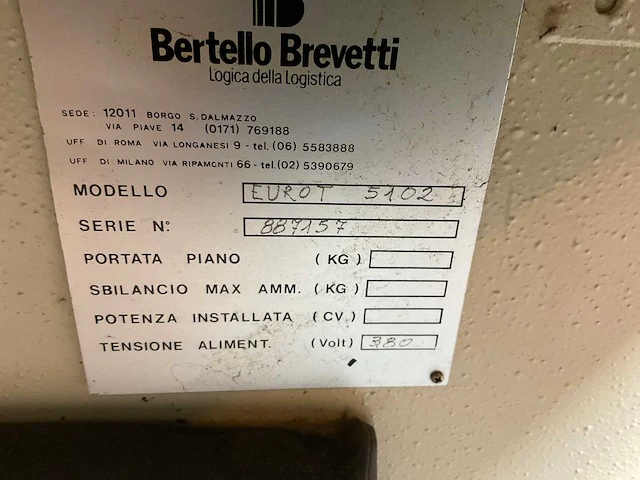 Bertello brevetti eurot 5102 paternosterkast - afbeelding 8 van  10