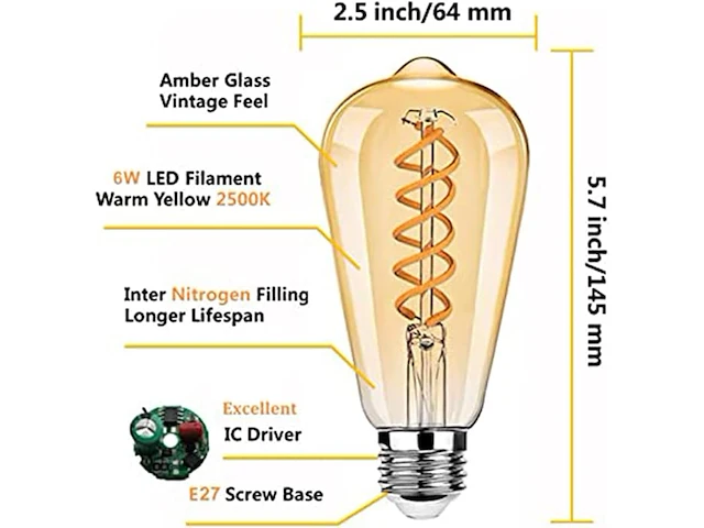 Beslam e27 st64 vintage led-lamp - afbeelding 2 van  3