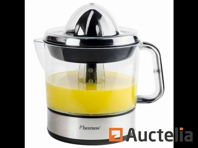 Bestron elektrische citruspers, sinaasappelpers incl. 2 perskogels en aromadeksel, motor met twee draairichtingen (links/rechts), sap reservoir: 0.7 liter, 40 watt, kleur: zilver - afbeelding 1 van  5