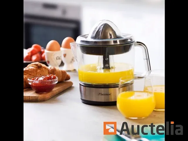 Bestron elektrische citruspers, sinaasappelpers incl. 2 perskogels en aromadeksel, motor met twee draairichtingen (links/rechts), sap reservoir: 0.7 liter, 40 watt, kleur: zilver - afbeelding 3 van  5