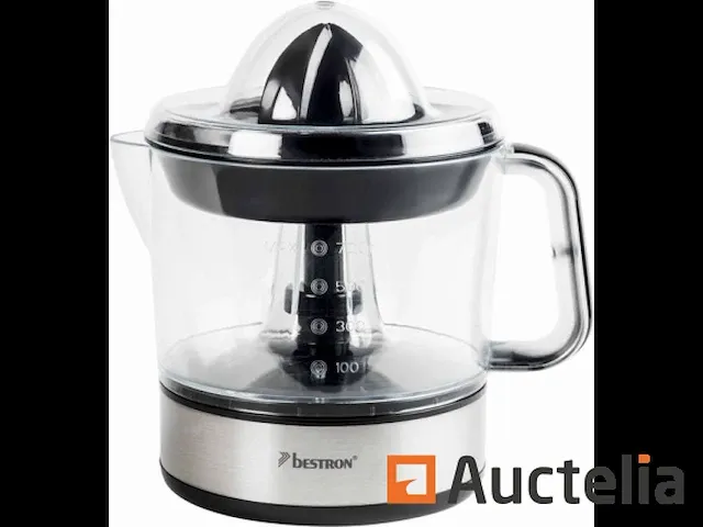 Bestron elektrische citruspers, sinaasappelpers incl. 2 perskogels en aromadeksel, motor met twee draairichtingen (links/rechts), sap reservoir: 0.7 liter, 40 watt, kleur: zilver - afbeelding 4 van  5