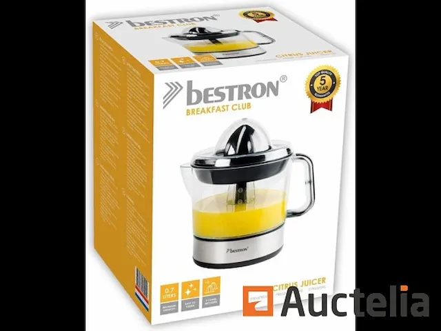 Bestron elektrische citruspers, sinaasappelpers incl. 2 perskogels en aromadeksel, motor met twee draairichtingen (links/rechts), sap reservoir: 0.7 liter, 40 watt, kleur: zilver - afbeelding 5 van  5