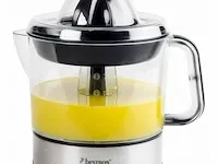 Bestron elektrische citruspers, sinaasappelpers incl. 2 perskogels en aromadeksel, motor met twee draairichtingen (links/rechts), sap reservoir: 0.7 liter, 40 watt, kleur: zilver - afbeelding 1 van  5