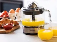 Bestron elektrische citruspers, sinaasappelpers incl. 2 perskogels en aromadeksel, motor met twee draairichtingen (links/rechts), sap reservoir: 0.7 liter, 40 watt, kleur: zilver - afbeelding 4 van  5