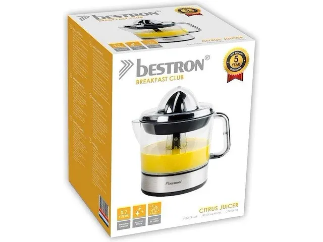 Bestron elektrische citruspers, sinaasappelpers incl. 2 perskogels en aromadeksel, motor met twee draairichtingen (links/rechts), sap reservoir: 0.7 liter, 40 watt, kleur: zilver - afbeelding 5 van  5