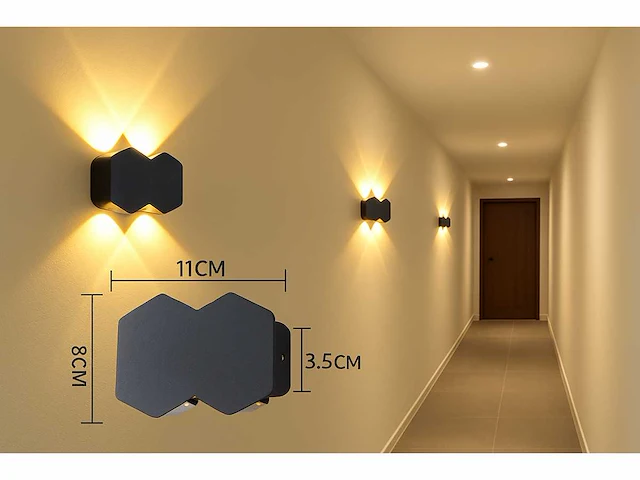 Bidirectionele led wandlamp – 4w – 3500k – ip54 – zwart – sw-51-2(x10) - afbeelding 2 van  6