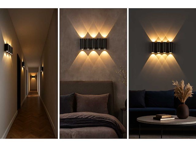 Bidirectionele led wandlamp – 8w – 3500k – ip54 – zwart – sw-47-4 (x6) - afbeelding 1 van  4