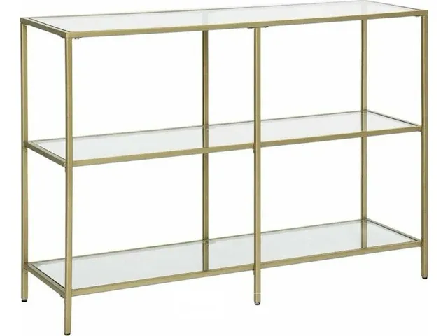 Bijzettafel - 3 planken - glas - goud - metaal - 100x30x73 - afbeelding 1 van  3