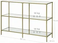 Bijzettafel - 3 planken - glas - goud - metaal - 100x30x73 - afbeelding 3 van  3