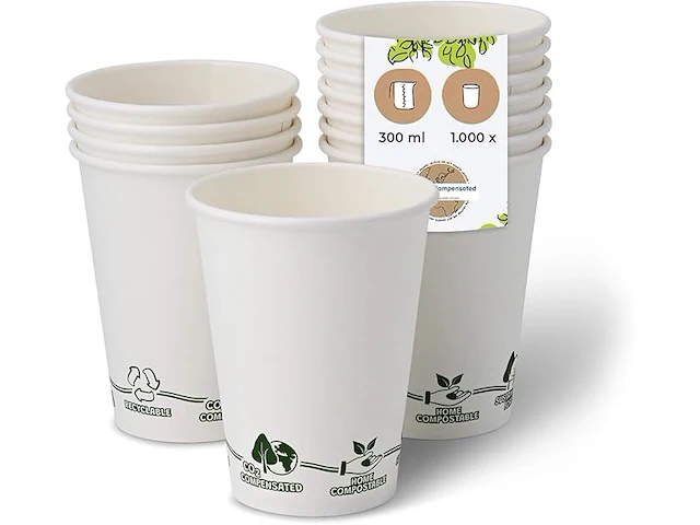 Biozoyg witte recyclebare papieren bekers (300ml, 1000 stuks) - afbeelding 3 van  3