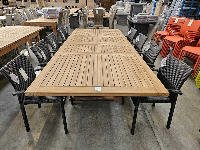 Birlington teak tuintafel 200-300 x 120cm natural teak top 4cm - afbeelding 2 van  4