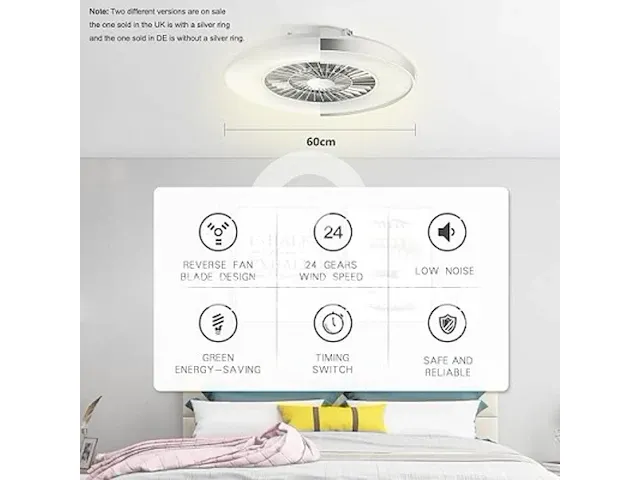 Bkzo 60cm led-plafondlamp met ventilator, plafondventilatorverlichting 24 niveaus windsnelheden - afbeelding 2 van  4