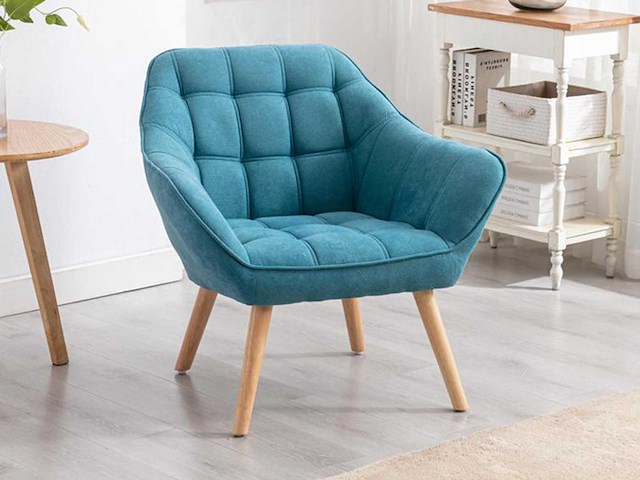 Blauwe stoffen fauteuil - afbeelding 1 van  6