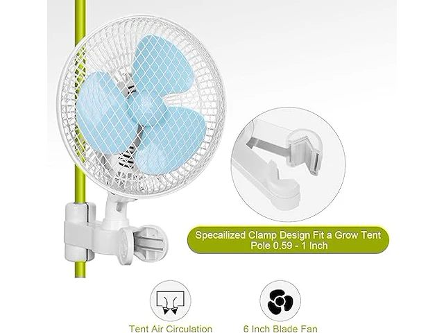 Blessny clipventilator voor kweektent met oscillerende functie - afbeelding 2 van  3