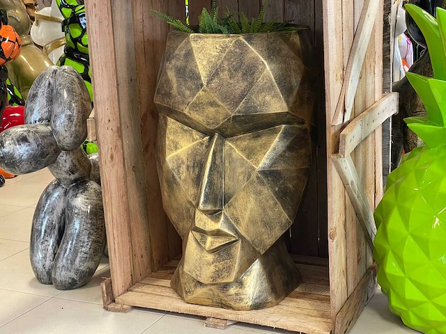 Bloempot in gezicht h90cm old gold - afbeelding 1 van  1