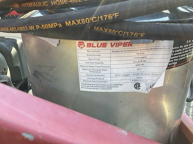 Blue viper hogedrukreiniger 275bar warm water benzine motor - afbeelding 18 van  18