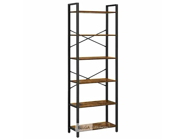 Boekenkast - industrieel - 6 lagen - bruin/zwart - 66x30x186 - afbeelding 1 van  6