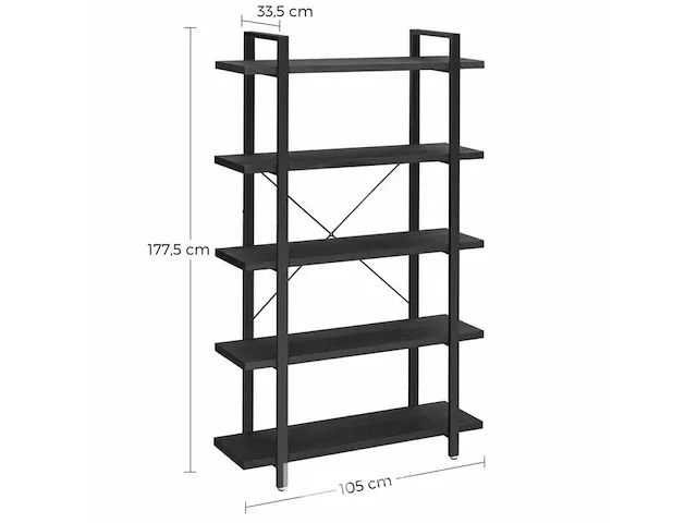 Boekenkast - industrieel - 6 lagen - bruin/zwart - 66x30x186 - afbeelding 6 van  6