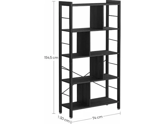 Boekenkast - industrieel - zwart - 74x30x154,5 - afbeelding 3 van  3