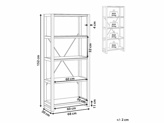 Boekenkast met licht hout / wit effect 4 niveaus - afbeelding 5 van  7