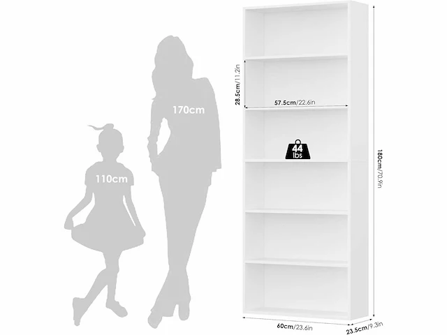 Boekenkast plank - 6 lagen - wit - afbeelding 4 van  6