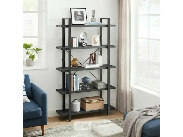 Boekenrek met 5 planken - industrieel - zwart - 29,5x105x177,5 - afbeelding 1 van  1