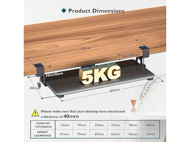 Bontec toetsenbordlade voor onder bureau - afbeelding 2 van  3