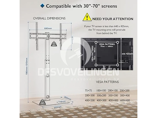 Bontec tv vloerstandaard voor 30-70 inch led lcd oled plasma flat curved tv's - afbeelding 4 van  5