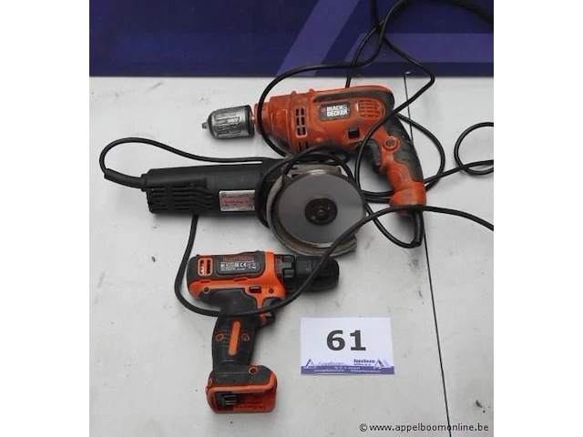 Boormachine black&decker, werking niet gekend plus slijpmachine, werking niet gekend en accu boormachine, zonder accu en lader, werking niet gekend - afbeelding 1 van  2