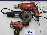 Boormachine black&decker, werking niet gekend plus slijpmachine, werking niet gekend en accu boormachine, zonder accu en lader, werking niet gekend - afbeelding 1 van  2