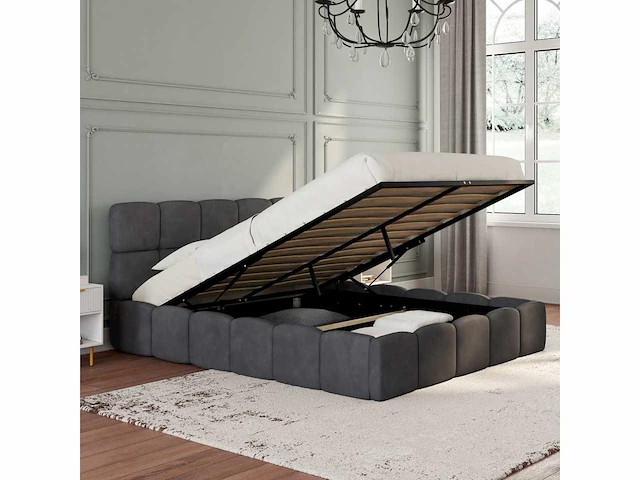 Borstbed 140x190 - grijs fluweel met bedbodem en hoofdeinde - afbeelding 4 van  11